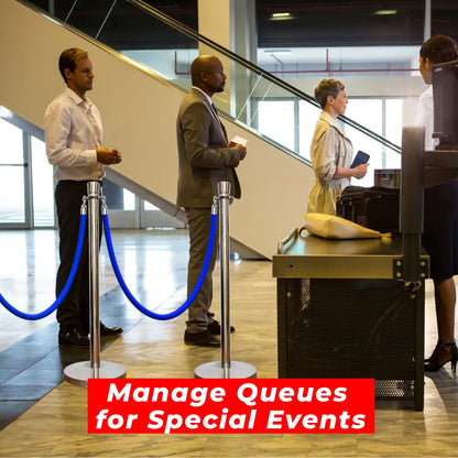 Silver Crowd Control Stanchions 100 CM with Blue Velvet Rope 1.5 M