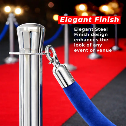 Silver Crowd Control Stanchions 100 CM with Blue Velvet Rope 1.5 M