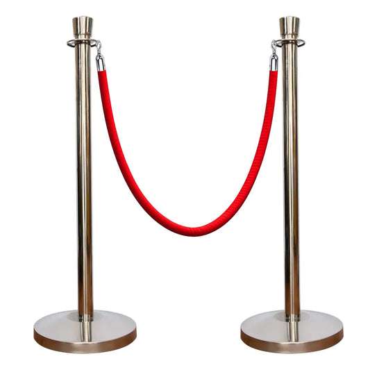 Silver Crowd Control Stanchions 100 CM with Red Velvet Rope 1.5 M