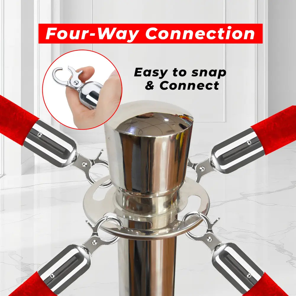 Silver Crowd Control Stanchions 100 CM with Red Velvet Rope 1.5 M