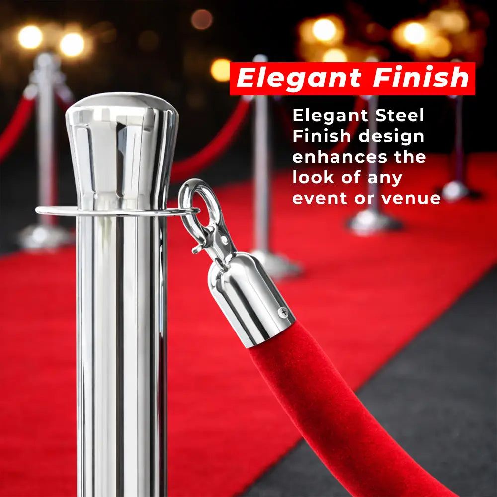 Silver Crowd Control Stanchions 100 CM with Red Velvet Rope 1.5 M