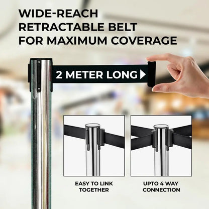 Stainless Steel  Crowd Control Barrier with Black Belt 2M