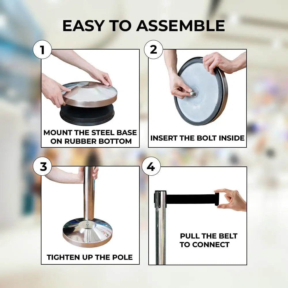 Stainless Steel  Crowd Control Barrier with Black Belt 2M
