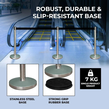 Stainless Steel  Crowd Control Barrier with Black Belt 2M