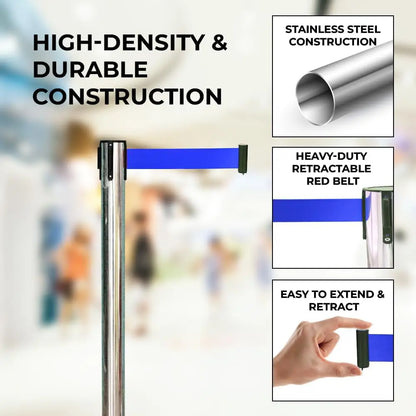 Stainless Steel  Crowd Control Barrier with Blue Belt 2M