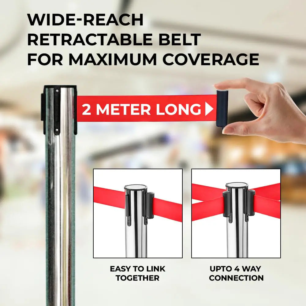 Stainless Steel  Crowd Control Barrier with Red Belt 2M