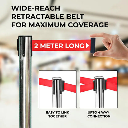 Stainless Steel  Crowd Control Barrier with Red Belt 2M