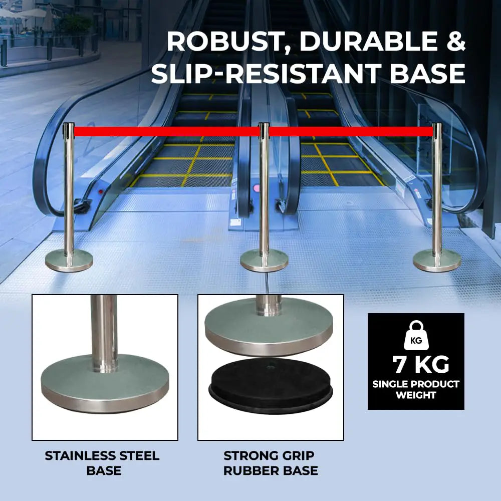Stainless Steel  Crowd Control Barrier with Red Belt 2M