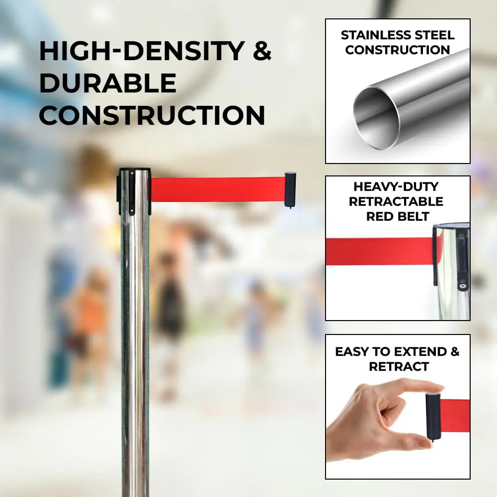 Stainless Steel  Crowd Control Barrier with Red Belt 2M