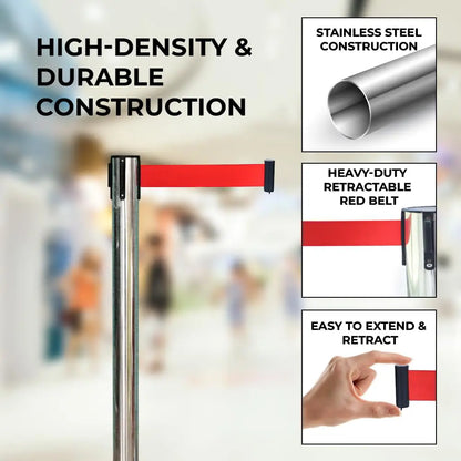 Stainless Steel  Crowd Control Barrier with Red Belt 2M