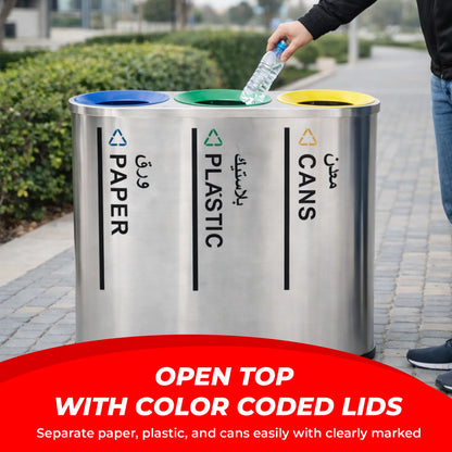Stainless Steel Trash Box 3 Compartment – Waste Separation Bin