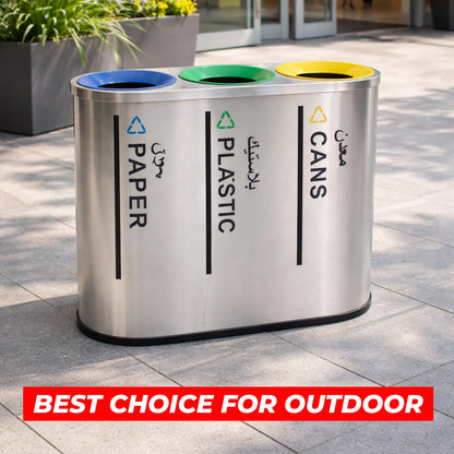 Stainless Steel Trash Box 3 Compartment – Waste Separation Bin