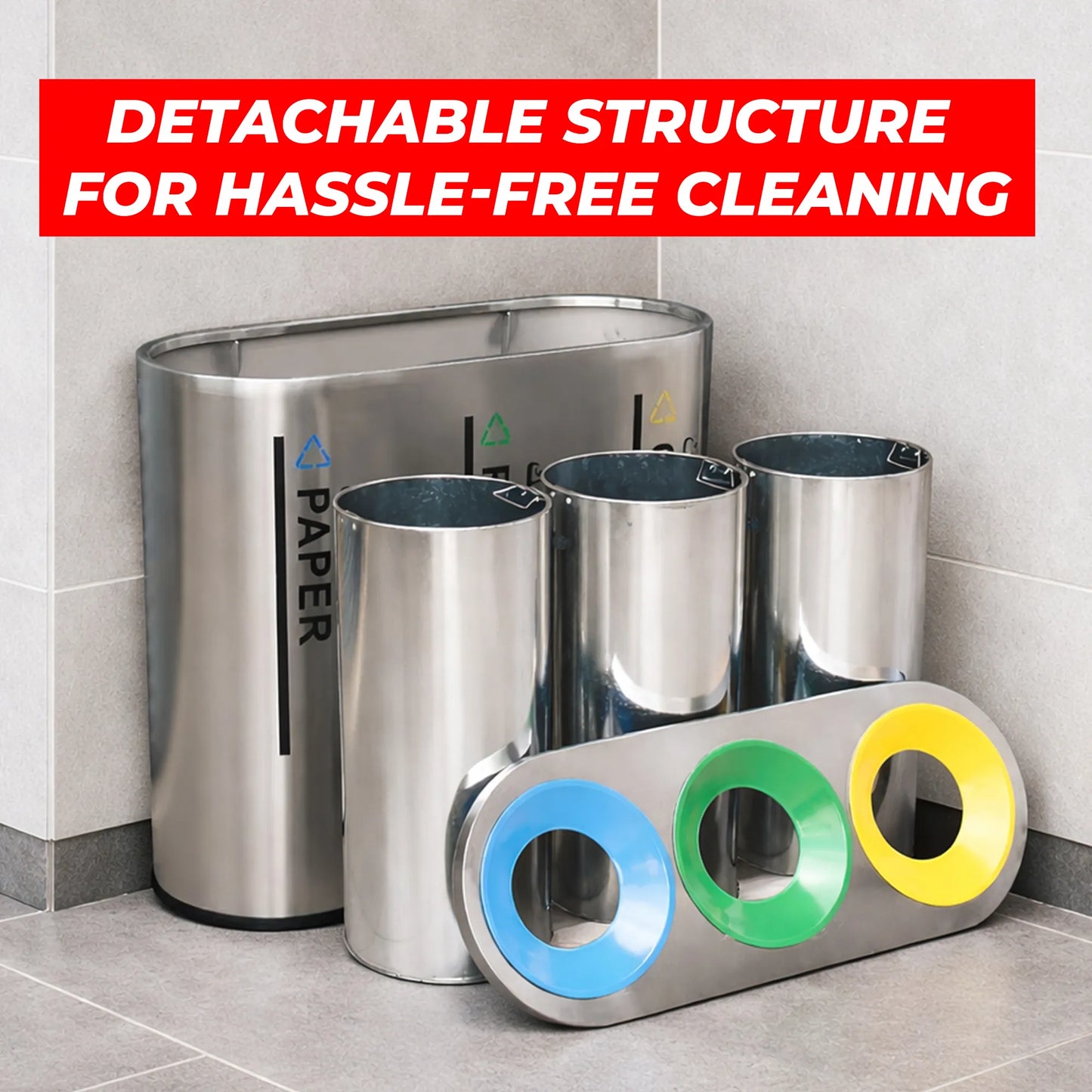 Stainless Steel Trash Box 3 Compartment – Waste Separation Bin