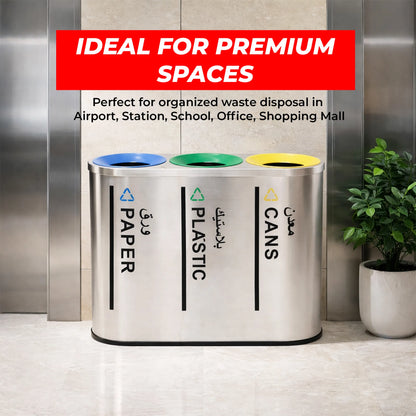 Stainless Steel Trash Box 3 Compartment – Waste Separation Bin