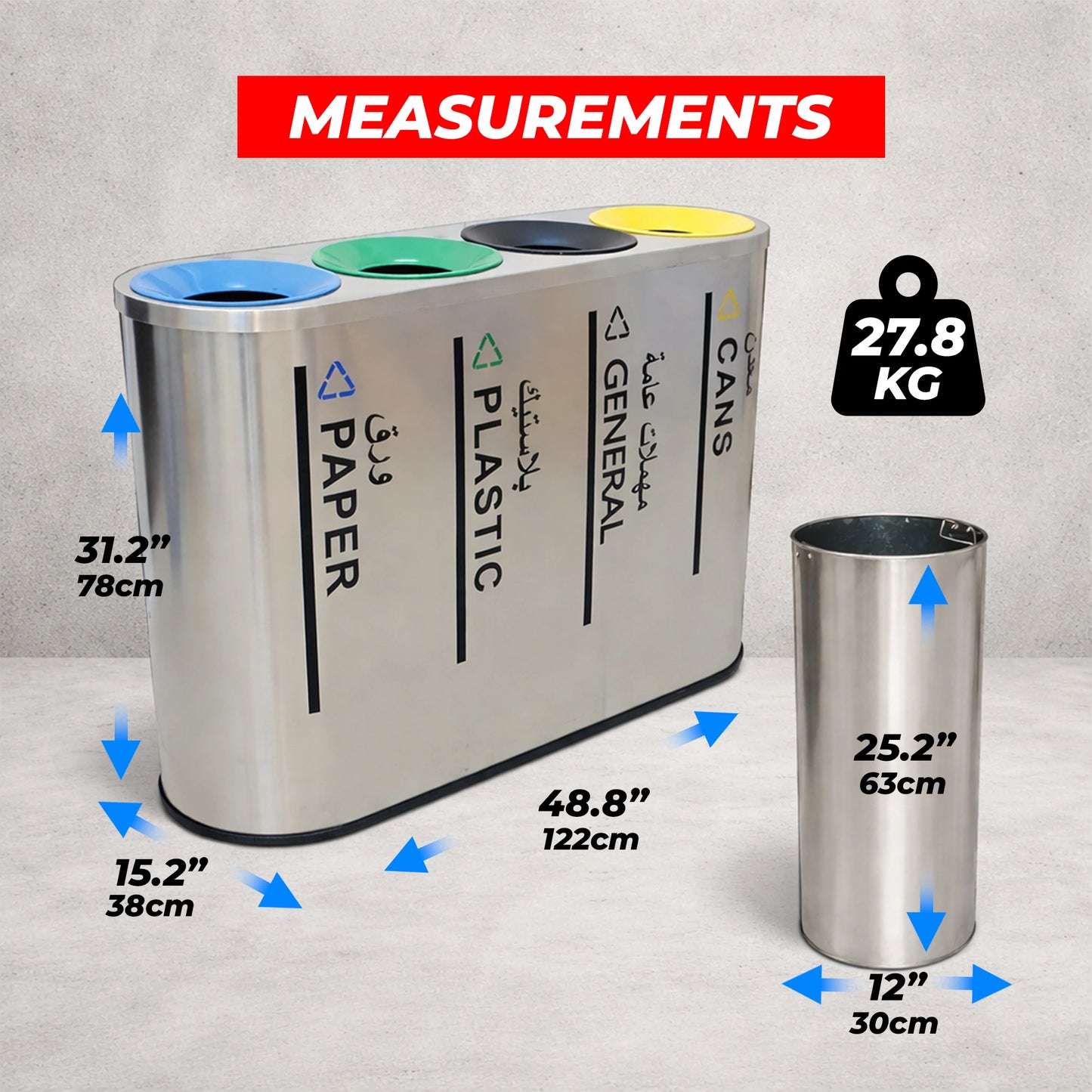 Stainless Steel Trash Box – 4 Section Waste Separator
