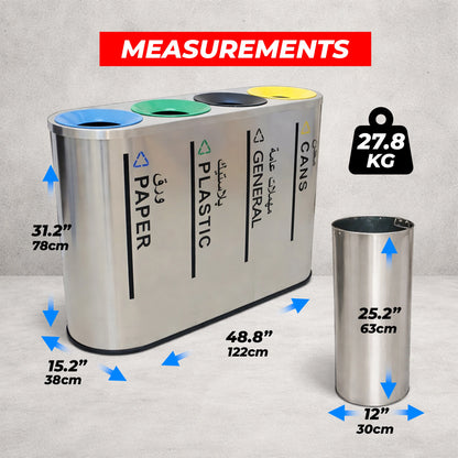Stainless Steel Trash Box – 4 Section Waste Separator