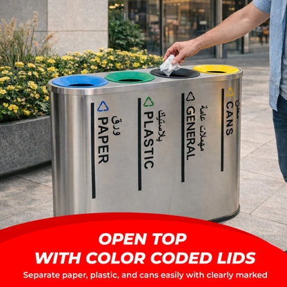 Stainless Steel Trash Box – 4 Section Waste Separator