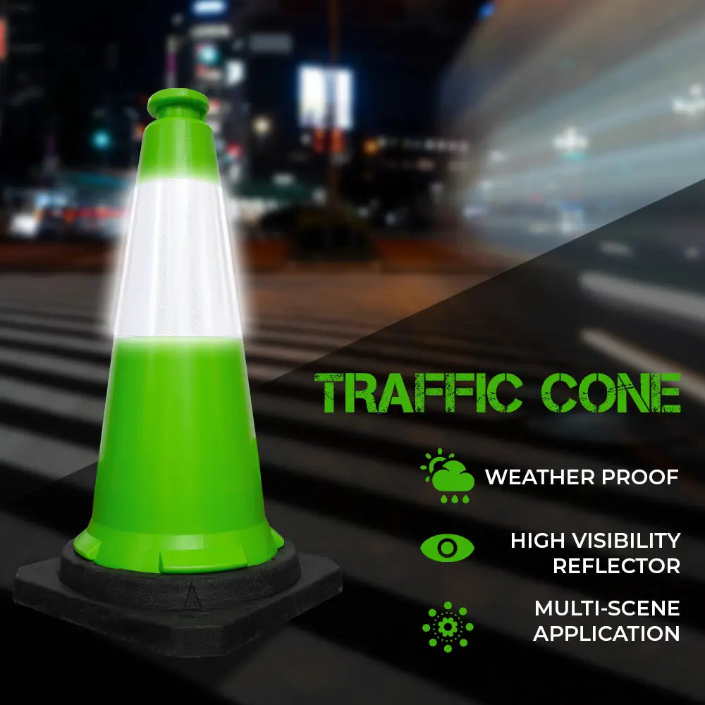 Traffic Safety Cone with Reflective Collar & PE Base 75CM - Green