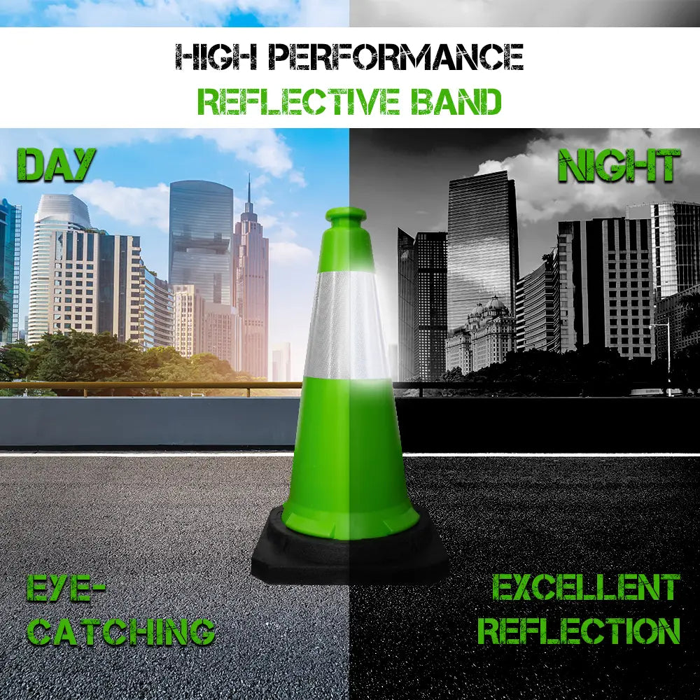 Traffic Safety Cone with Reflective Collar & PE Base 75CM - Green