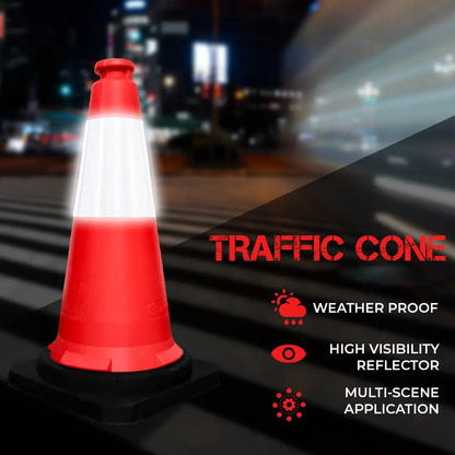 Traffic Safety Cone with Reflective Collar & PE Base 75CM - Red
