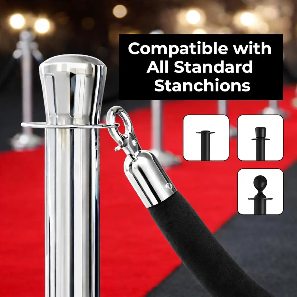 Planetqueue Rope Black Velvet Queue Rope 1.5M with Chrome Hooks – Biri Group AE