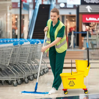 Wringer Mop Bucket Trolley with 4 Wheels Yellow - 32L