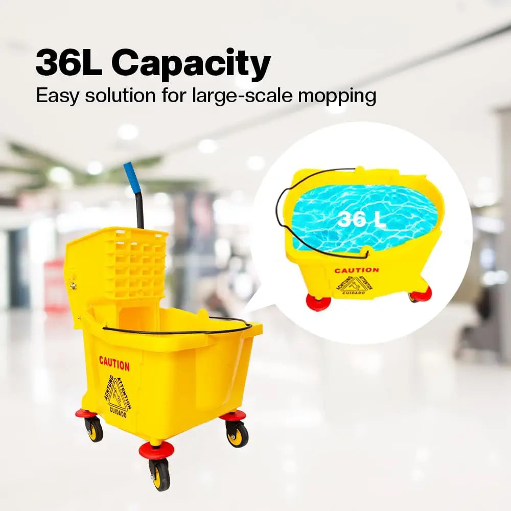 Wringer Mop Bucket Trolley with 4 Wheels Yellow - 36L