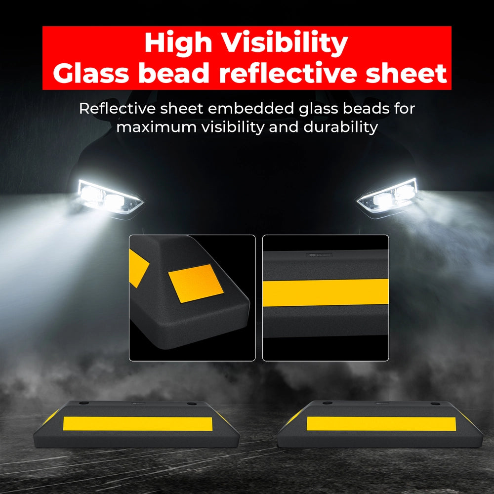Heavy Duty 57CM Wheel Stop | Reflector Parking Stopper - Set of 2