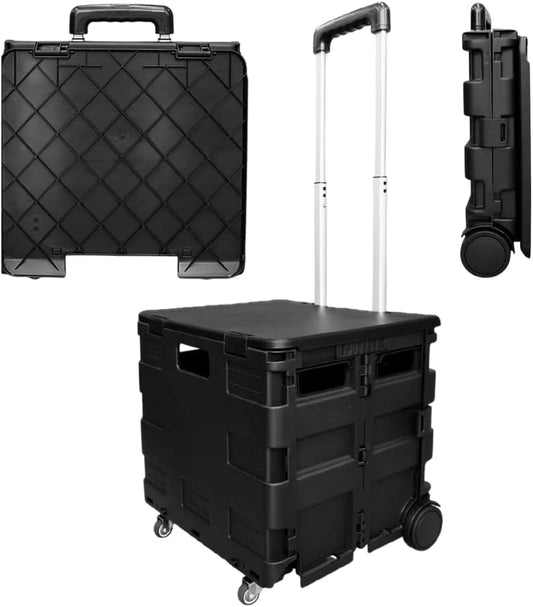 40KG Foldable Utility Cart - Black │40KG Multipurpose Shopping Trolley with 4 Wheels