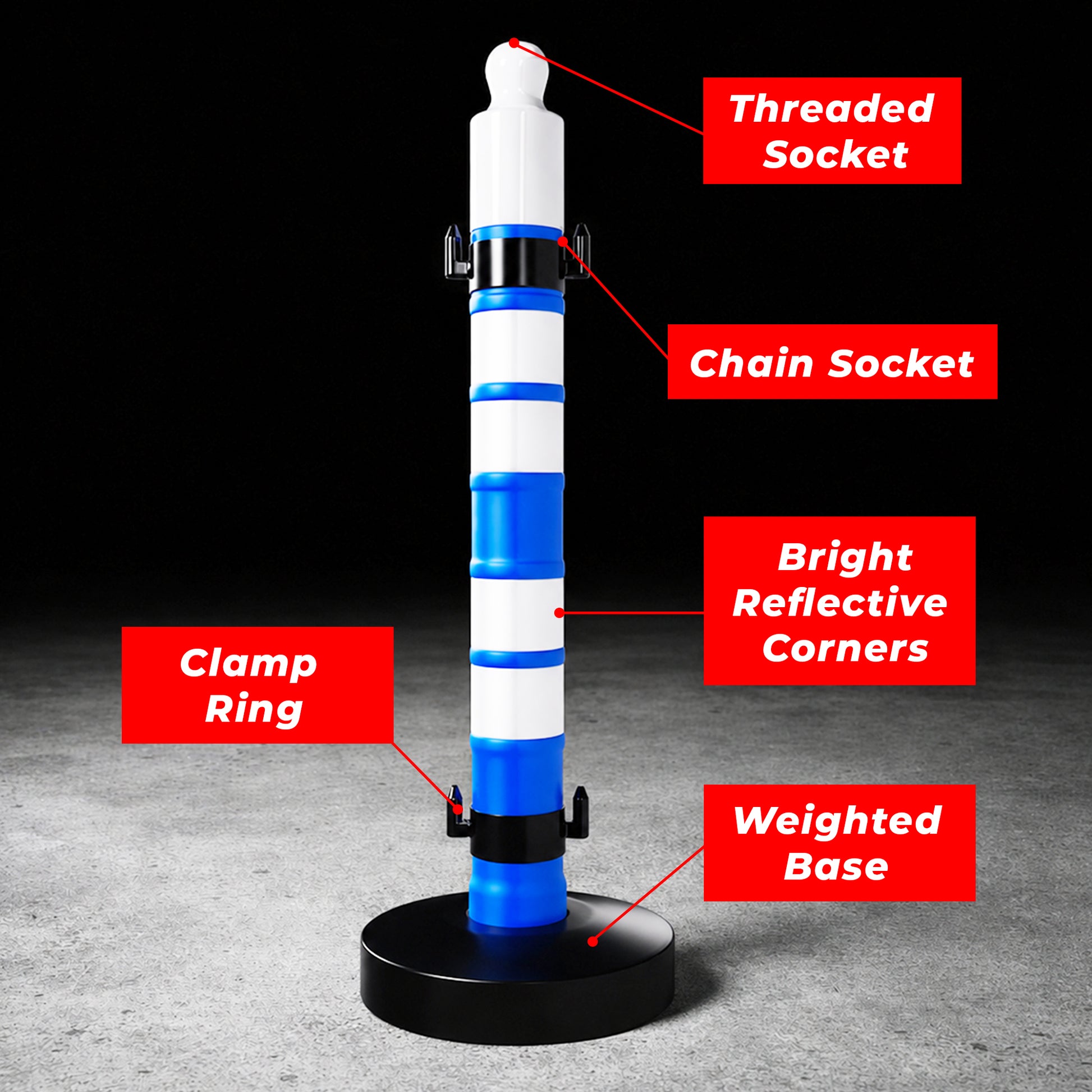 Customizable sign safety barrier with blue post for hazard marking and guidance