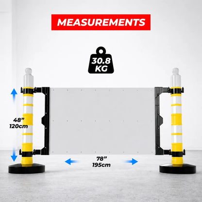 Customizable sign safety barrier with yellow post for hazard marking and guidance