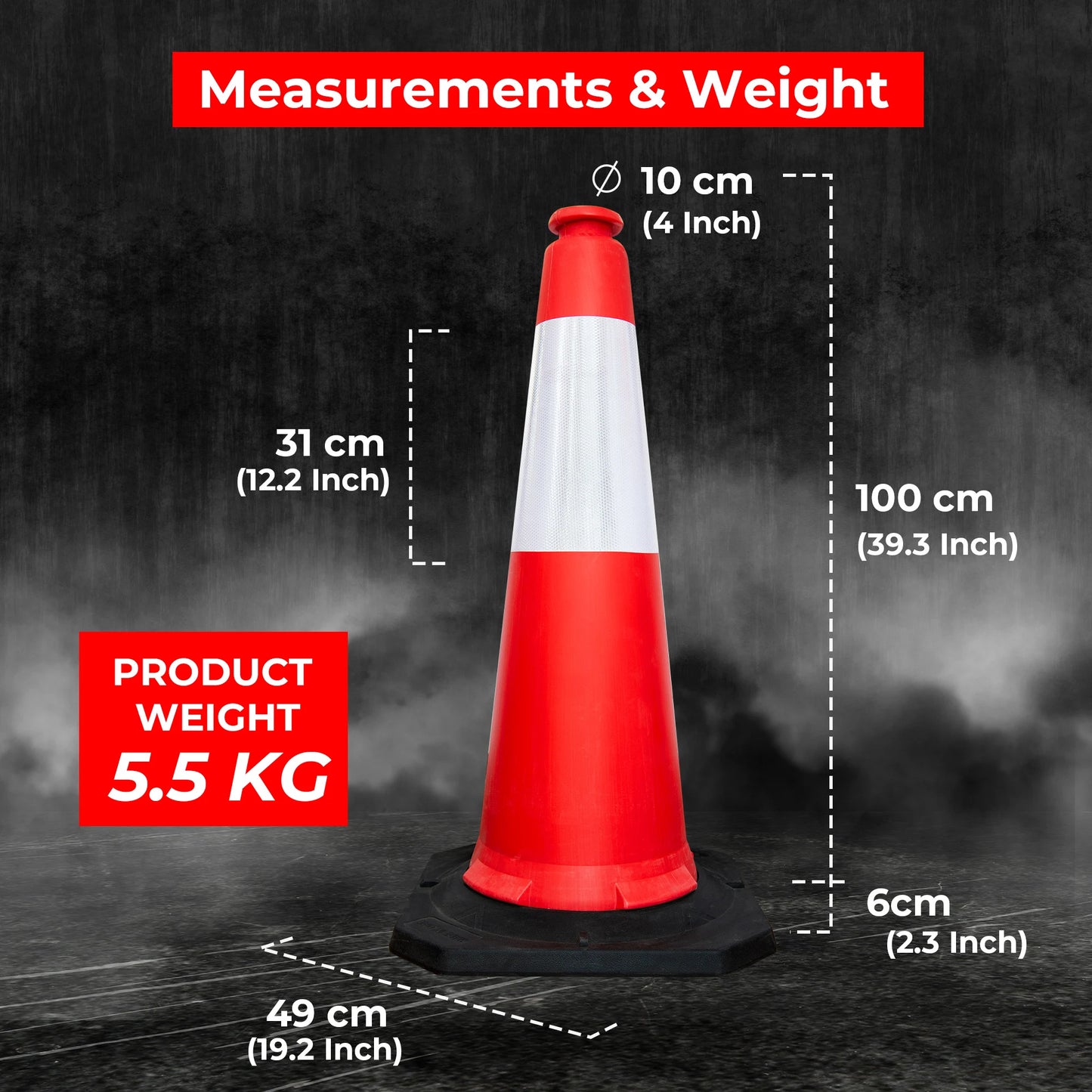 PE Traffic Cone 1 Meter Red | Road Safety Cone with Black Base