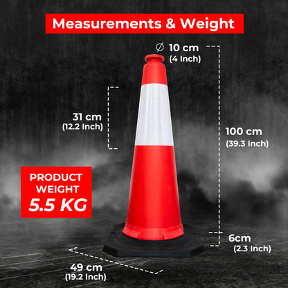 PE Traffic Cone 1 Meter Red | Road Safety Cone with Black Base