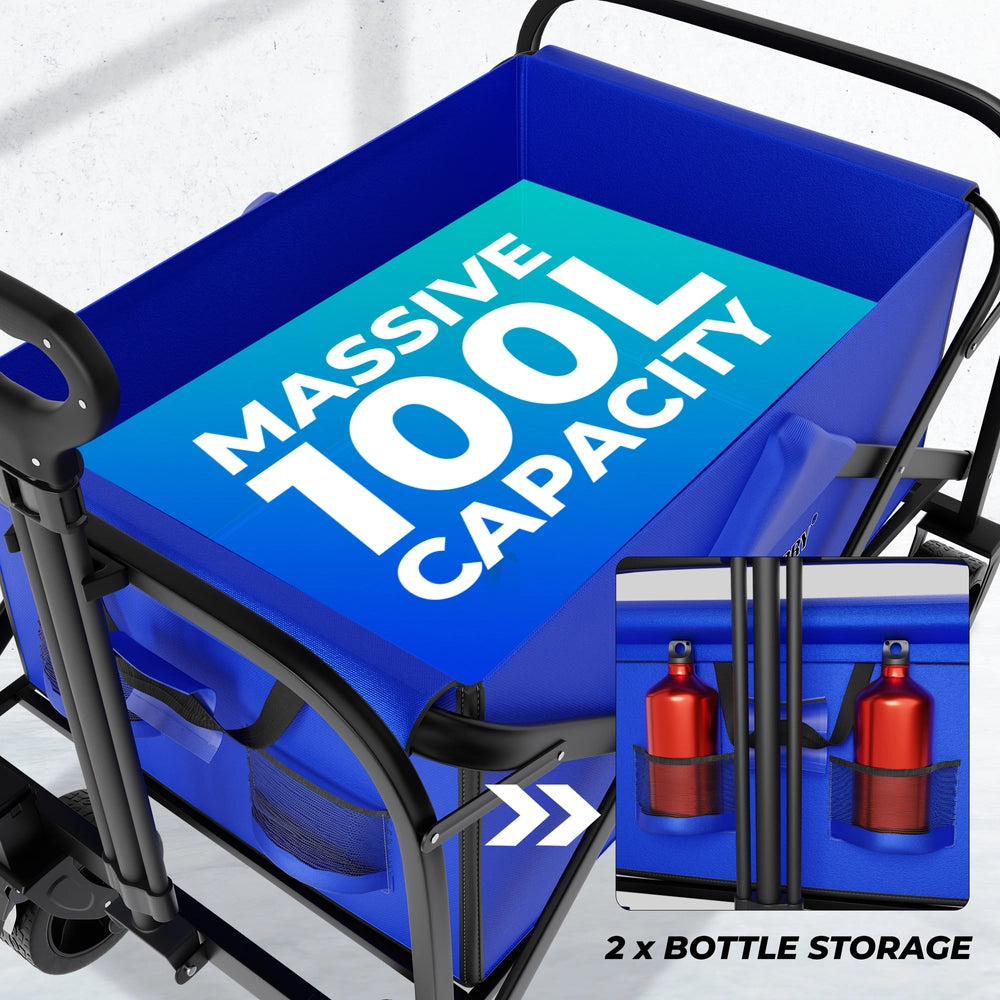 100KG Shopping Trolley Blue | Foldable Camping Wagon with All-Terrain Wheels