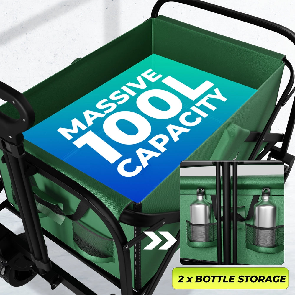 100KG Foldable Trolley Green | Heavy Duty Camping Cart