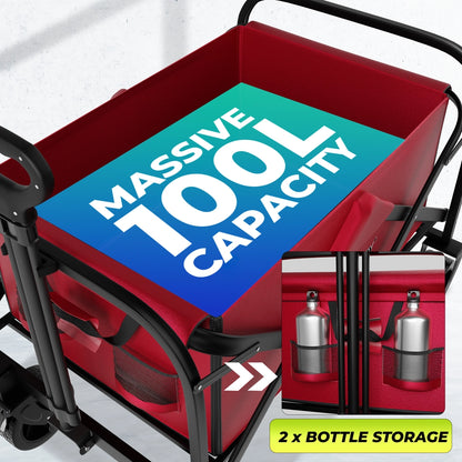 100KG Foldable Shopping Trolley Red | Heavy Duty Camping Cart