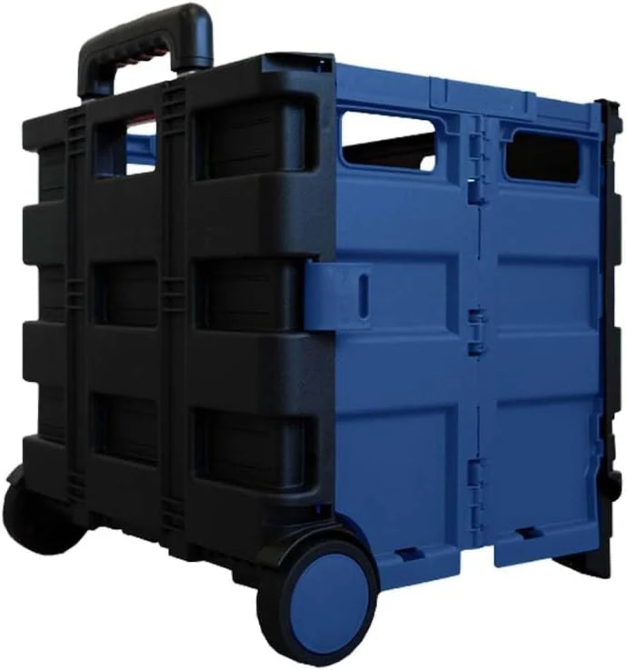 40KG Foldable Shopping Trolley - Blue and Black │40 KG Plastic Trolley Cart with 2 Wheels