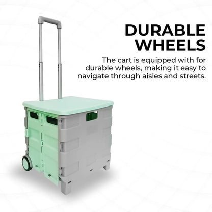 Foldable Shopping Trolley Mint Green & Grey | 30KG Plastic Utility Cart