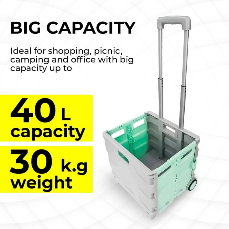 Foldable Shopping Trolley Mint Green & Grey | 30KG Plastic Utility Cart