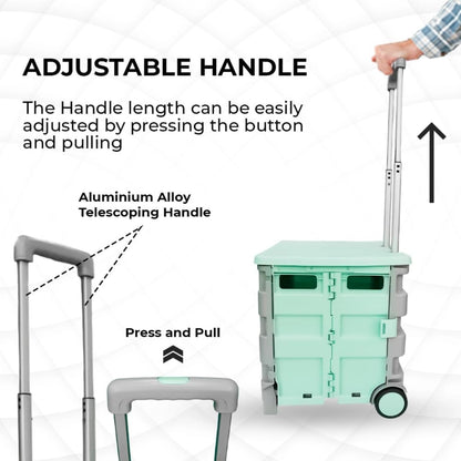 Foldable Shopping Trolley Mint Green & Grey | 30KG Plastic Utility Cart