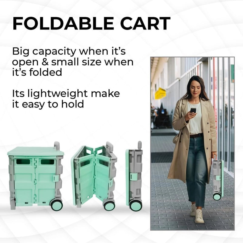 Foldable Shopping Trolley Mint Green & Grey | 30KG Plastic Utility Cart