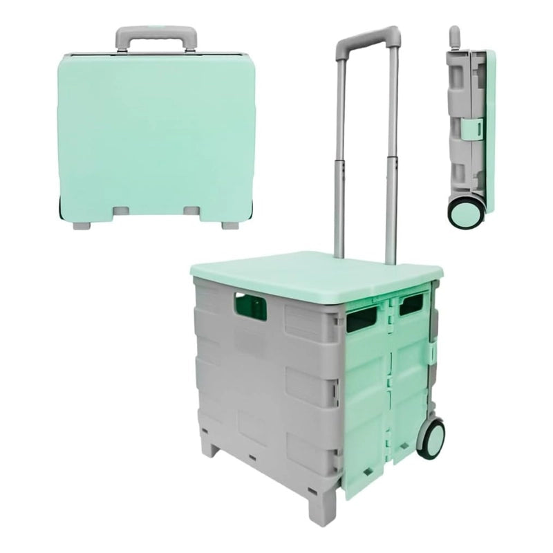 Foldable Shopping Trolley Mint Green & Grey | 30KG Plastic Utility Cart