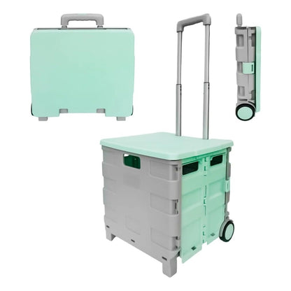 Foldable Shopping Trolley Mint Green & Grey | 30KG Plastic Utility Cart