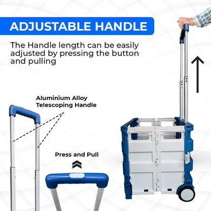 88lbs Foldable Shopping Trolley - Blue and White│40 KG Plastic Trolley Cart with 2 Wheels