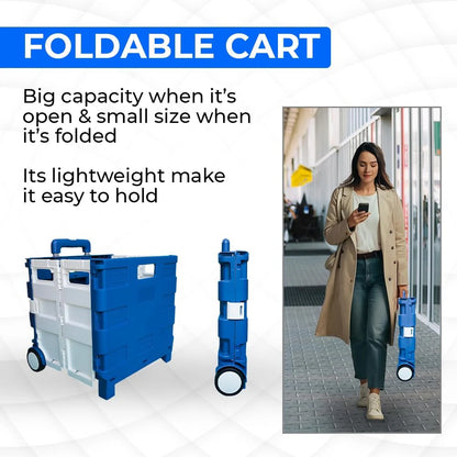 88lbs Foldable Shopping Trolley - Blue and White│40 KG Plastic Trolley Cart with 2 Wheels