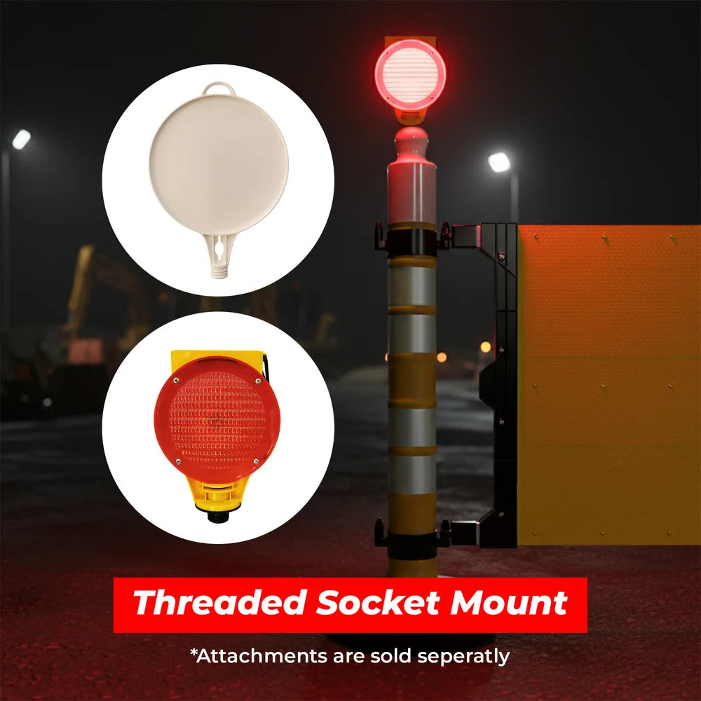 Heavy duty modular safety barrier with yellow post and customizable sign panel for outdoor use