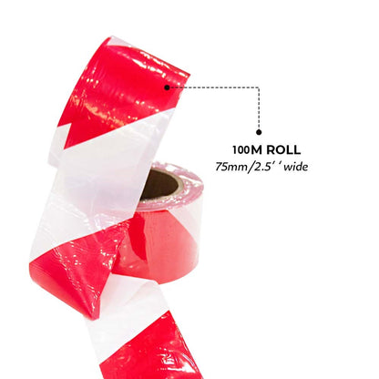 100 Meter Non-Adhesive Safety Warning Tape - Red and White