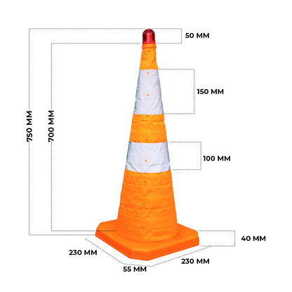 Foldable Cone 70 CM with Two Reflective Sheets and Red Color Warning Light