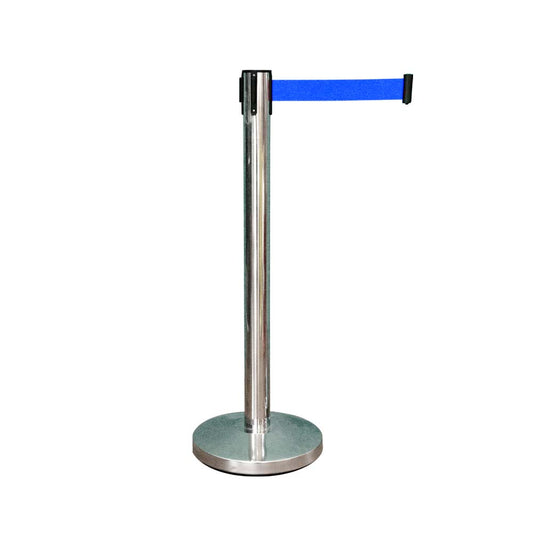 Stainless Steel Queue Barrier with 2 Meter Nylon Retracting Belt - Blue