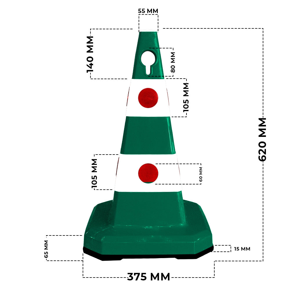 Unbreakable Safety Traffic Cone 620 MM with Cat-Eyes Lenses - Biri Group 